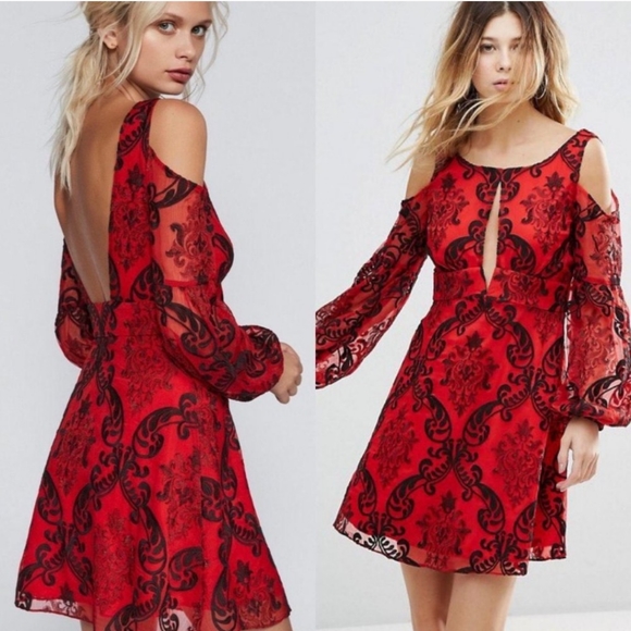Free People Dresses & Skirts - FREE PEOPLE Want to Want Me Red/Black Embroidery Mini Dress
